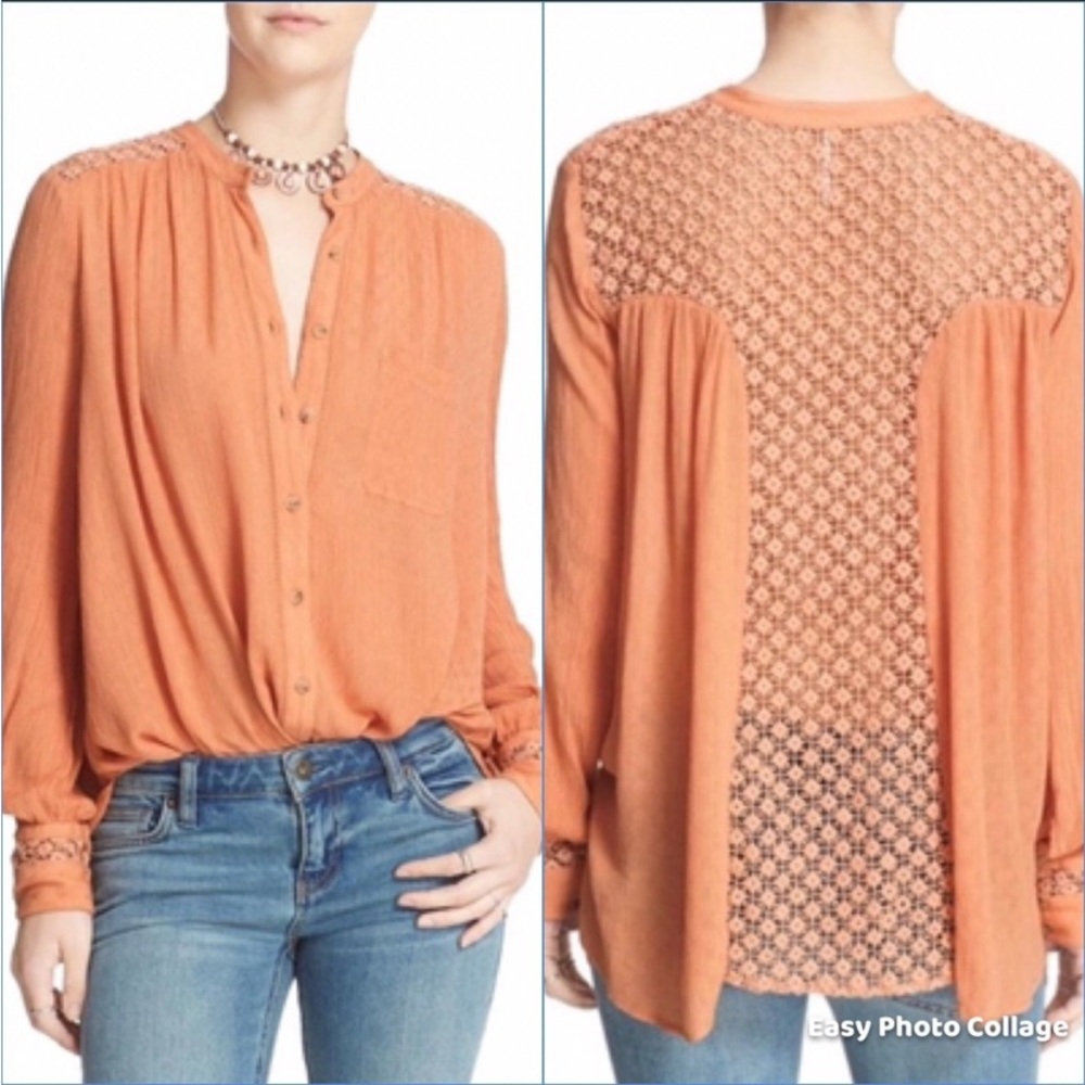 New Free People the Best top in peach open crochet back